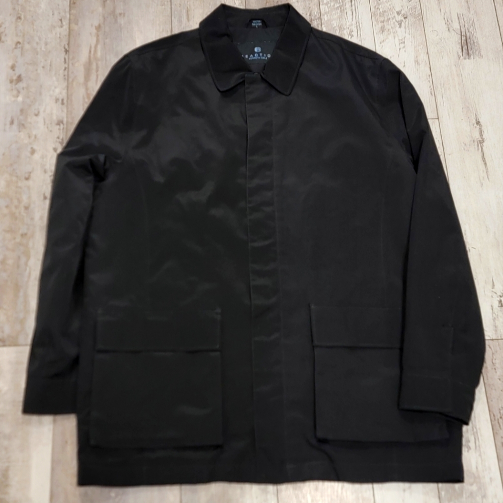 (L) Men's Kenneth Cole Zip Up Lightweight Jacket Black Magnetic Flap Large